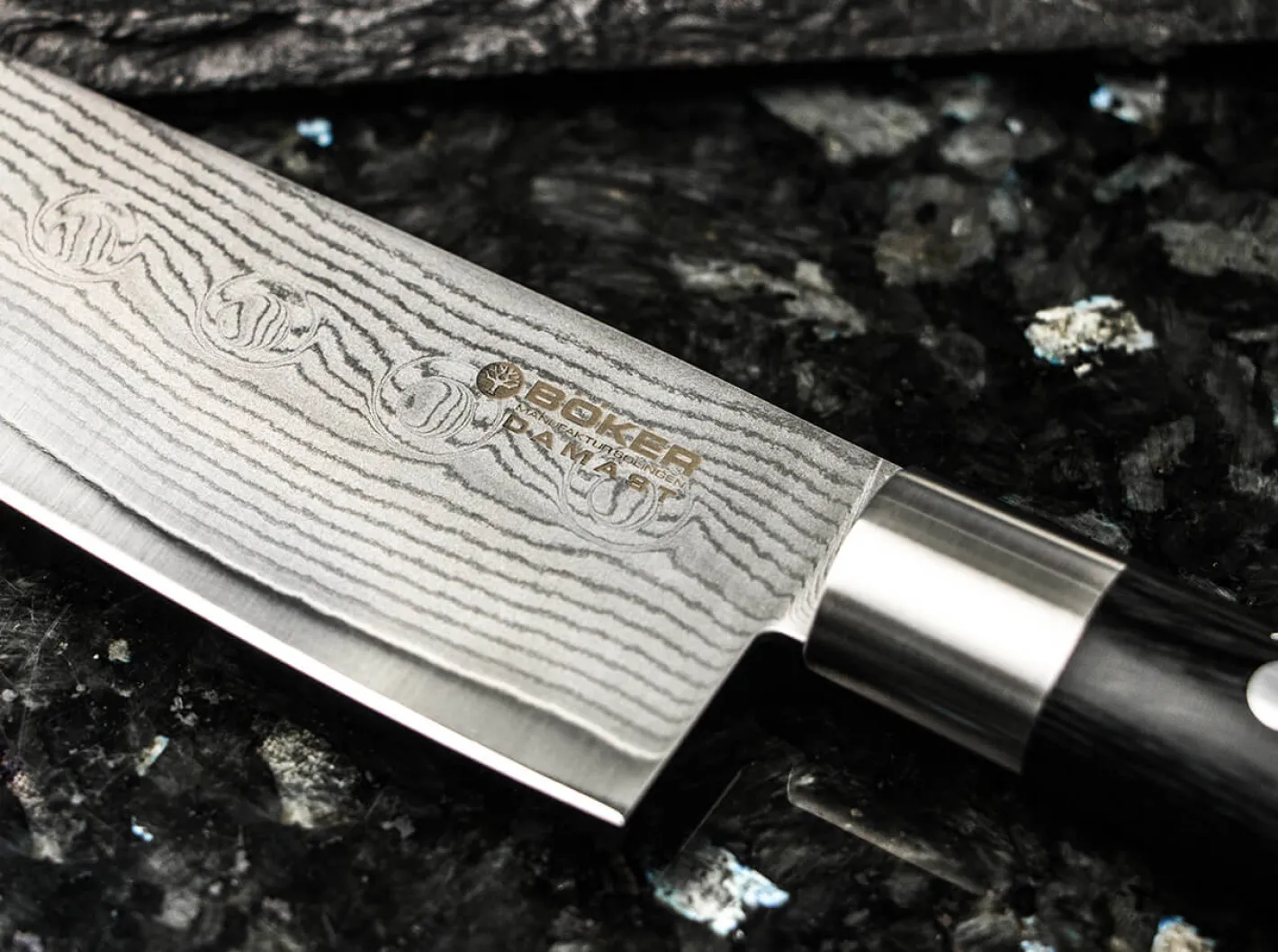 Böker Manufaktur Solingen Damast Black Chefmesser Groß Schwarz Sale