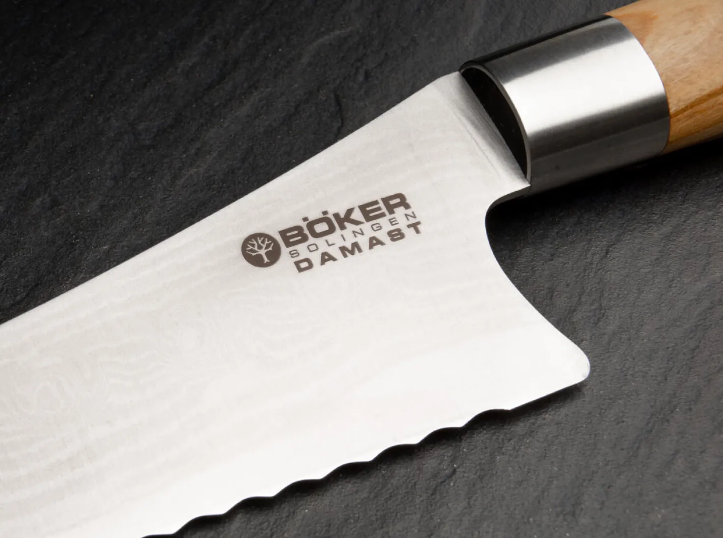 Böker Manufaktur Solingen Damast Olive Brotmesser Braun Outlet