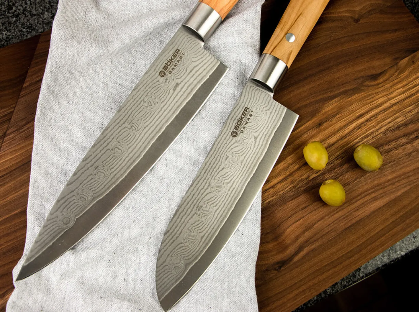 Böker Manufaktur Solingen Damast Olive Santoku Braun Outlet