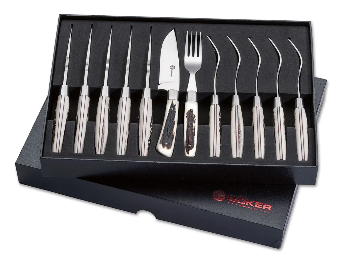 Böker Arbolito Hirschhorn Steakbesteck Set Braun New