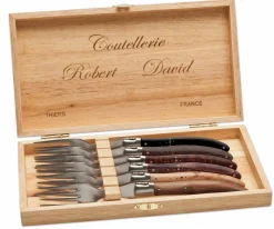 Robert David Holzvariation Steakgabel Set Braun New