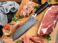 Böker Manufaktur Solingen Meisterklinge Damast Santoku Braun Best
