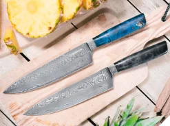 Böker Manufaktur Solingen Santorini Damast Chefmesser Grau New