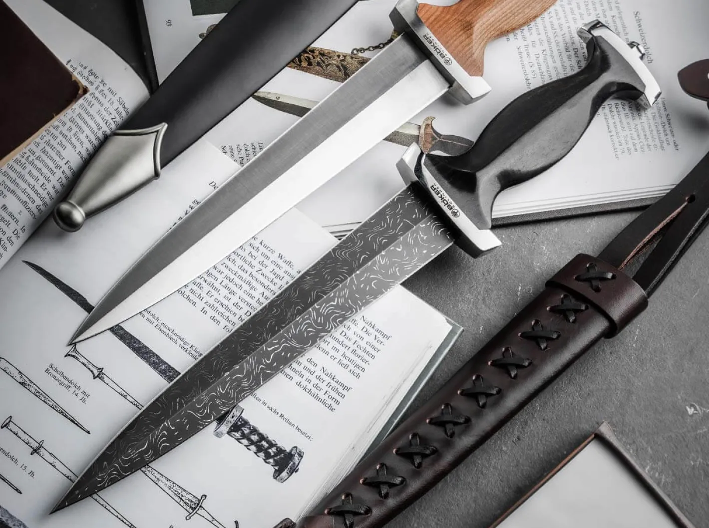 Böker Manufaktur Solingen Schweizer Dolch Mosaikdamast Schwarz